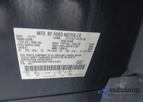 2015 Ford Explorer Xlt from USA, damaged, VIN 1FM5K8D82FGB03429